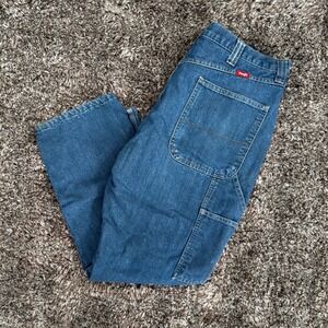 Wrangler Carpenter Jeans Mens 36x30 Blue Denim Fleece Lined Work Pants